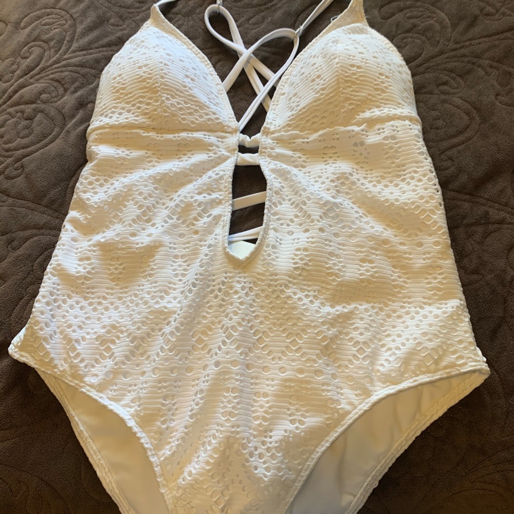 Abercrombie & Fitch White Eyelet One-Piece Swimsuit
